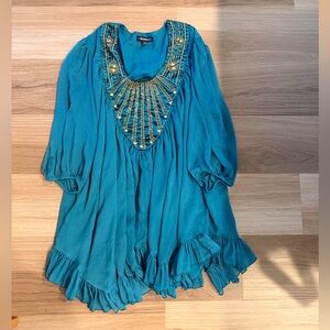 Teal Tunic dress with Gold Accents